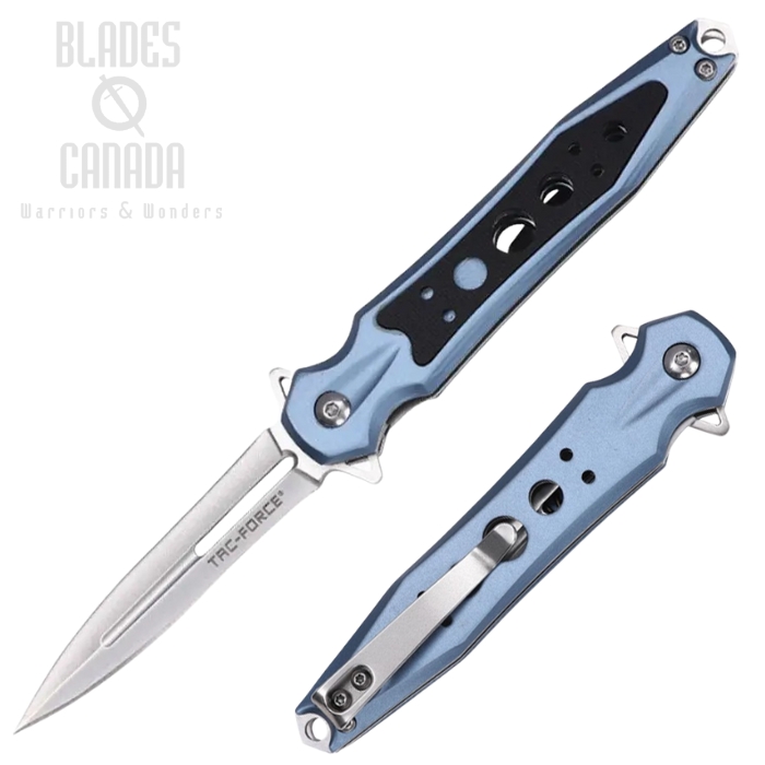 Tac Force Flipper Folding Knife, Assisted Opening, Stainless Satin, Aluminum Blue/G10 Black, TF2011BL