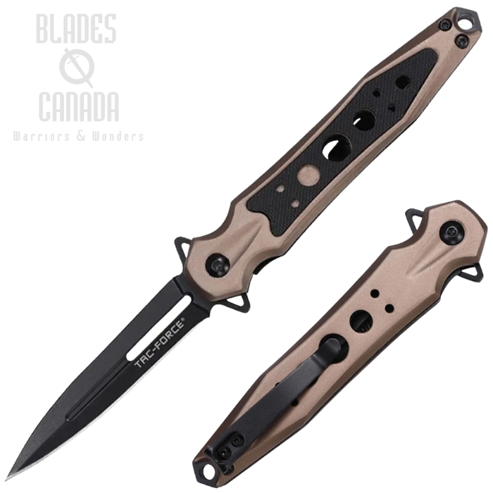 Tac Force Flipper Folding Knife, Assisted Opening, Stainless Black, Aluminum Bronze/G10 Black, TF2011BZ