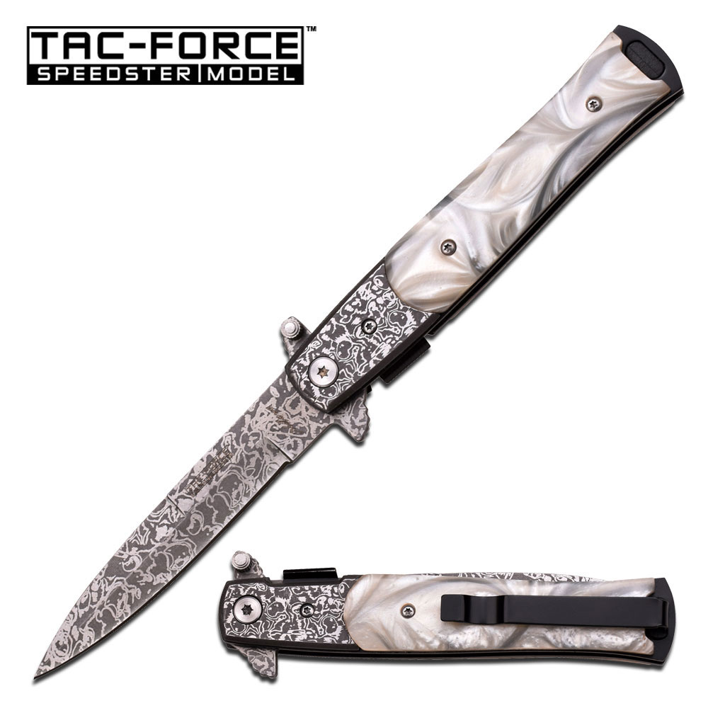 Tac Force TF-428DMP Folding Knife, Assisted Opening, Damascus, Mother of Pearl Etched