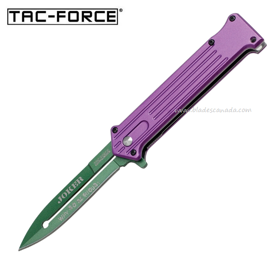 Tac Force Joker Fantasy Flipper Folding Knife, Steel Green, Aluminum Purple, TF457PGN - Click Image to Close