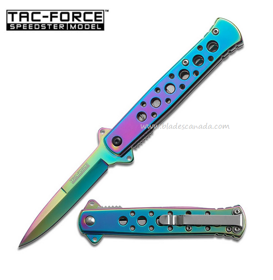 Tac Force TF-698RB Flipper Folding Knife, Assisted Opening, Stainless Steel Rainbow