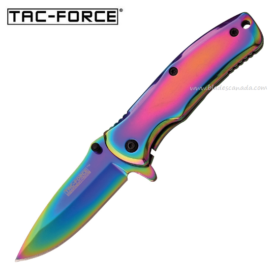 Tac Force TF848RB Flipper Framelock Knife, Assisted, 440C Rainbow, Steel Rainbow Finish