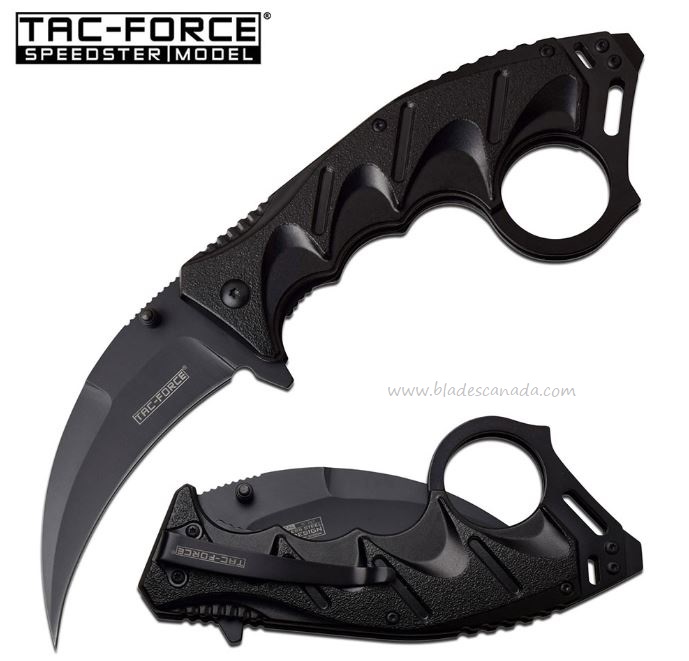 Tac Force Karambit Flipper Folding Knife, Assisted Opening, Black Handle, TF957BK
