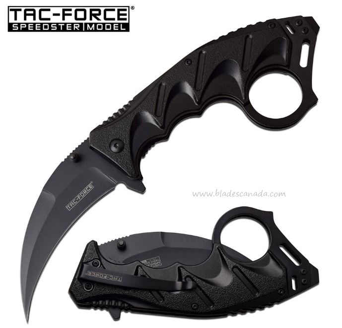 Tac Force Karambit Flipper Folding Knife, Assisted Opening, Black Handle, TF957BK - Click Image to Close