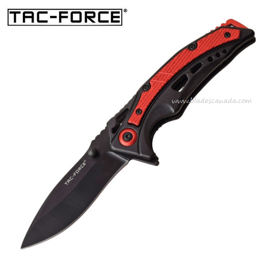 Tac Force TF991RD Flipper Folding Knife, Assisted, Aluminum Black/Red - Click Image to Close