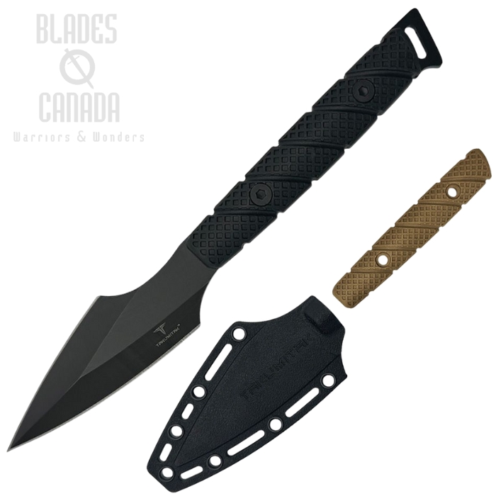 Takumitak Twisted Fixed Blade Knife, Stainless Black, FRN Black Handle, Extra Handles, FRN Belt Steath, TKF310