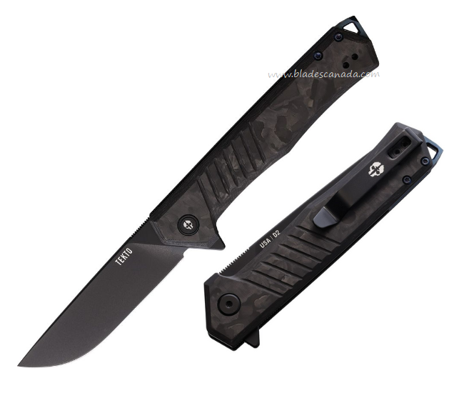 Tekto F1 Alpha Flipper Folding Knife, D2 Black, Carbon Fiber, TKTF1CBKBK1