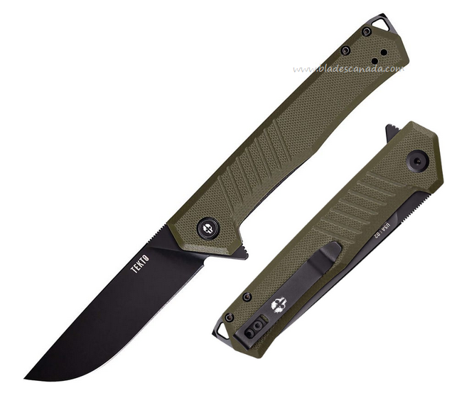 Tekto F1 Alpha Flipper Folding Knife, D2 Black, OD Green, TKTF1GODBK1