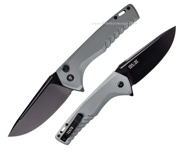 Tekto F3 Charlie Flipper Button Lock Knife, D2 Black, G10 Grey, TKTF3GGRBK1