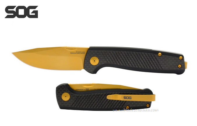 SOG Terminus SJ LTE Slipjoint Folding Knife, S35VN Yellow, CF Reinforced G10, TM1007