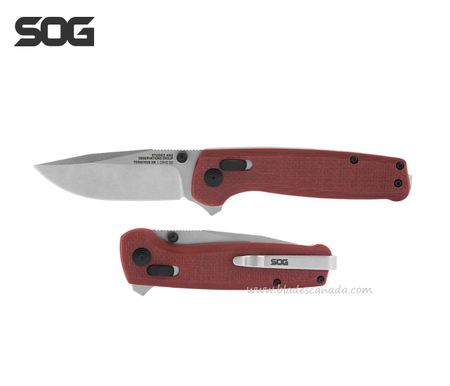 SOG Terminus XR Flipper Folding Knife, D2 SW, G10 Crimson, TM1023 - Click Image to Close