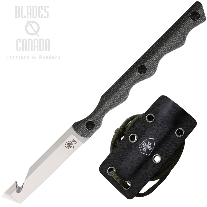 Templar Fixed Blade Neck Knife, D2 Satin, Micarta OD Green, Kydex Sheath, Belt/Cord Cutter, N-TKG-22-2