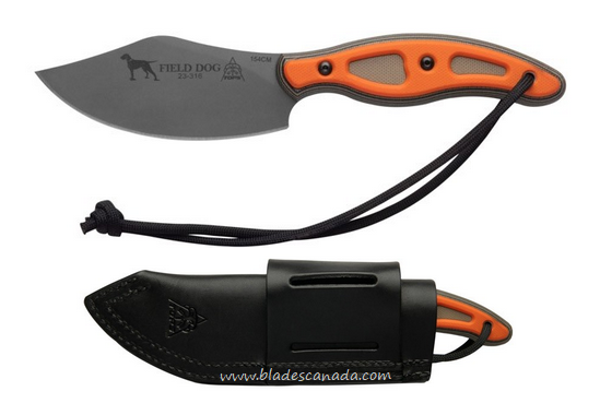 TOPS Field Dog Fixed Blade Knife, 154CM Tumble, G10 Tan/Black w/Orange Insert, FDOG-01