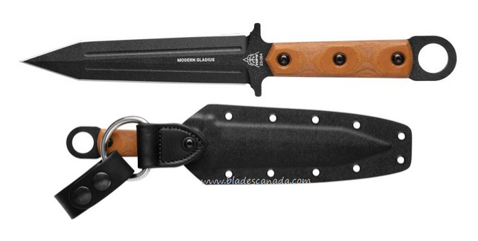 TOPS Modern Gladius Fixed Blade Knife, 1095 Black, Micarta Tan, Kydex Sheath, MGLAD-01