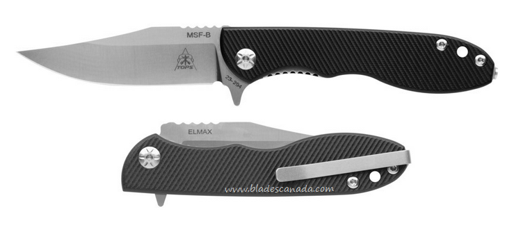 TOPS MSF-B Flipper Folding Knife, Elmax Satin, G10 Black, MSFB-01