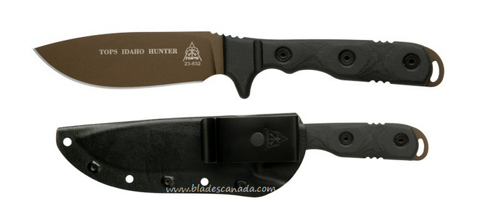 TOPS Idaho Hunter Fixed Blade Knife, 1095 Midnight Bronze, Micarta Black, TIH-03