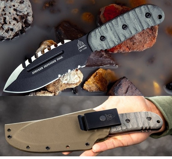 TOPS Stryker Defender Tool Fixed Blade Knife, 1095 Carbon, Micarta, Ballistic Nylon Sheath, DEFT01 TOPS Stryker Defender Tool Fixed Blade Knife, 1095 Carbon, Micarta, Ballistic Nylon Sheath, DEFT01