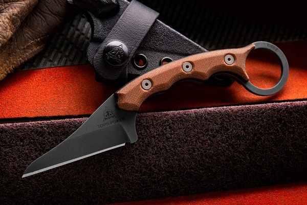 TOPS Poker Kiridashi Karambit Fixed Blade Knife, 1095 Carbon, Kydex Sheath, TPKR-01