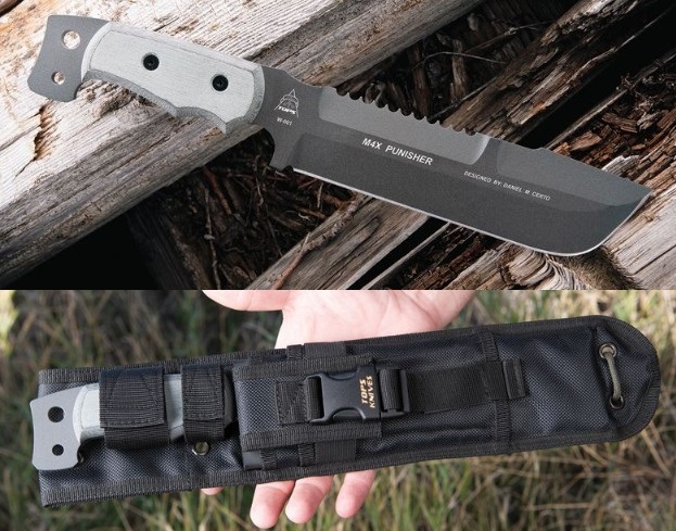 TOPS M4X Punisher Fixed Blade Knife, 1095 Carbon, Nylon Sheath, M4X01