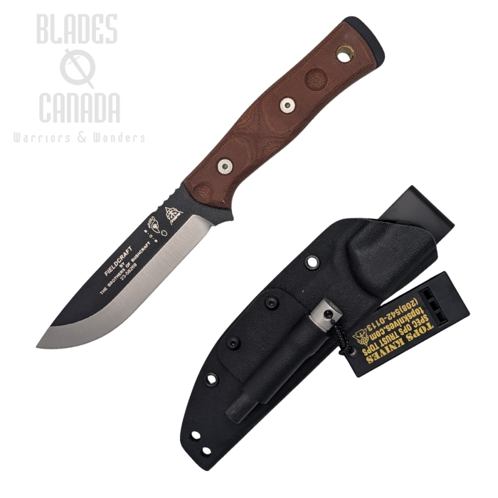 TOPS B.O.B Fixed Blade Knife, 1095 Carbon, Micarta, Kydex Sheath, Fire Starter, BROS-01 TOPS B.O.B Fixed Blade Knife, 1095 Carbon, Micarta, Kydex Sheath, Fire Starter, BROS-01