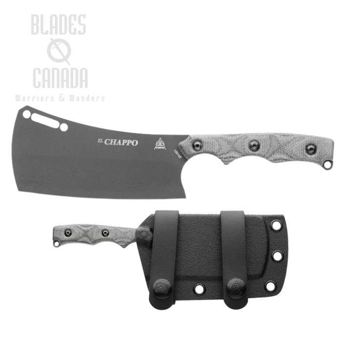 TOPS El Chappo Mini Cleaver, 1095 Sniper Gray, Canavs Micarta Black, Kydex Sheath, ECHAM-01
