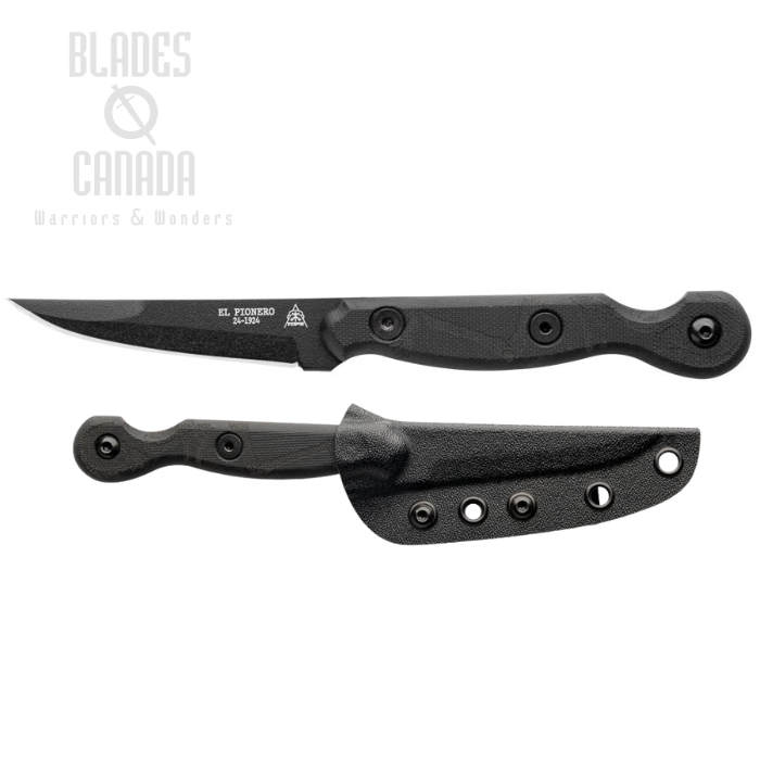 TOPS El Pionero Blackout Fixed Blade Knife, 1095 Black, Micarta Black, Kydex Sheath, ELPO-02