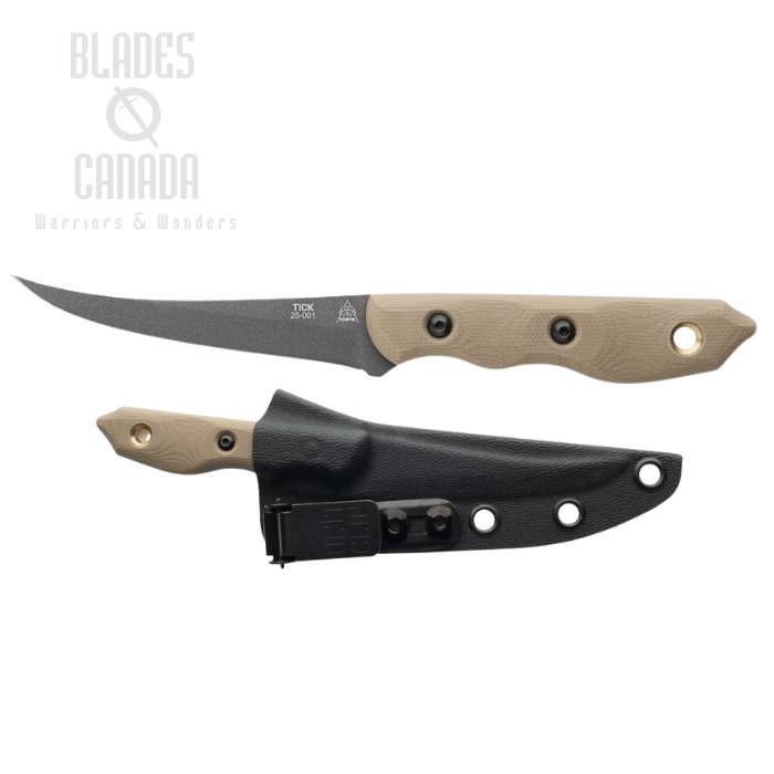 TOPS Tick Fixed Blade Knife, 1095 Steel, G10 Tan, Kydex Sheath, TCK-01