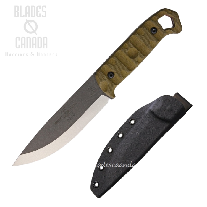 TOPS Brakimo Fixed Blade Knife, 1095 Carbon, Micarta Green, Kydex Sheath, BRAK-01RMT
