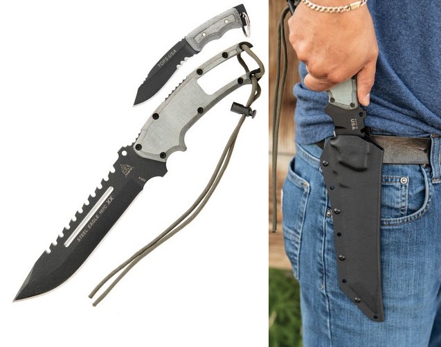 TOPS Steel Eagle 107C XX Fixed Blade Knife & Mini Eagle Combo, 1095 Carbon, Micarta, Kydex Sheath, SE107CXX