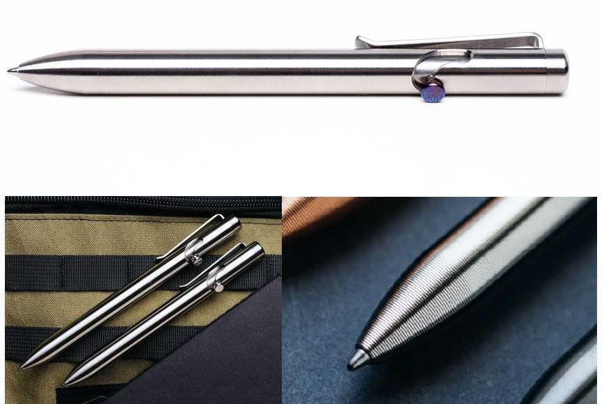 Tactile Turn Bolt Action Pen Short - Titanium w/Timascus Bolt - Click Image to Close