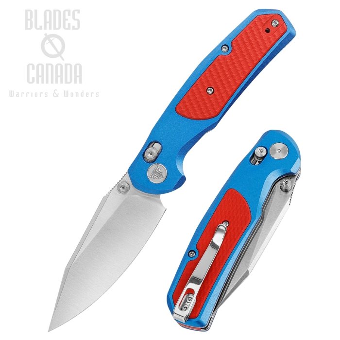 Trivisa Hornet Axis Lock Folding Knife, 14C28N Satin, Aluminum Blue/G10 Red, TVJM01LA14