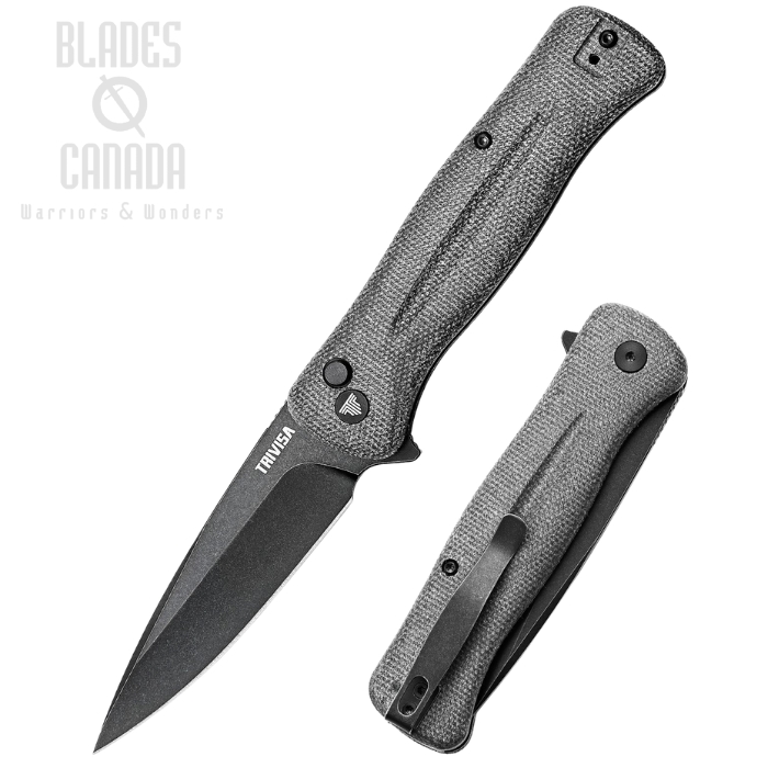 Trivisa Dor-04Ba Flipper Button Lock Knife, 14C28N Black SW, Micarta Black, TVTY09BM14C (image for) Trivisa Dor-04Ba Flipper Button Lock Knife, 14C28N Black SW, Micarta Black, TVTY09BM14C