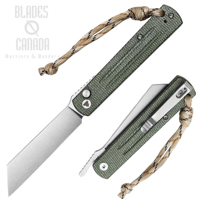 Trivisa Hydra Button Lock Folding Knife, Stainless SW, Micarta Green, TY11-GM-10