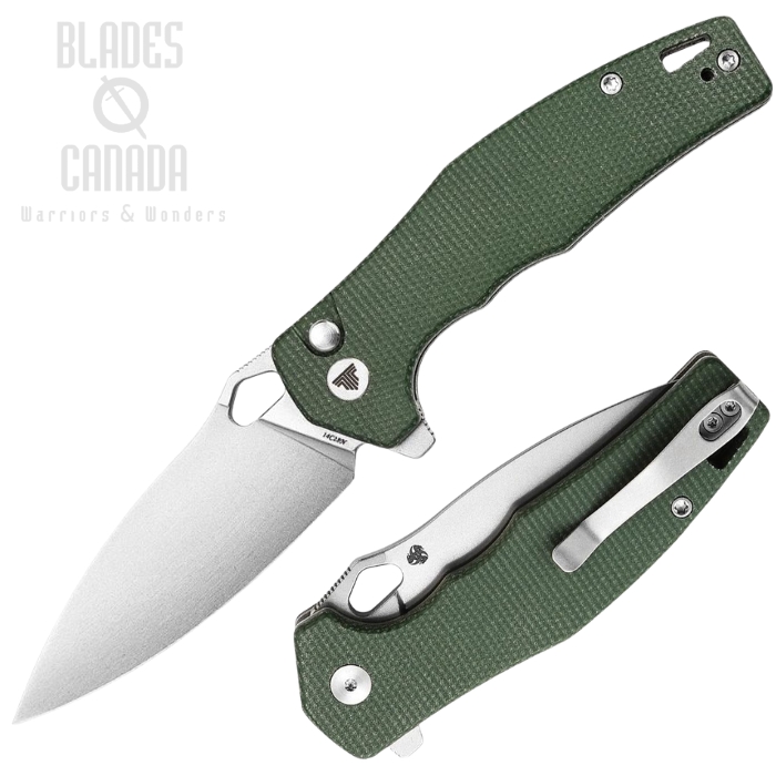 (image for) Trivisa Corvus Flipper Button Lock Knife, 14C28N Stonewash, Micarta Green,