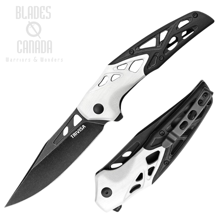 (image for) Trivisa Leo-03 Flipper Folding Knife, K110 Black SW, G10 Black/White, TVXW02WBKG