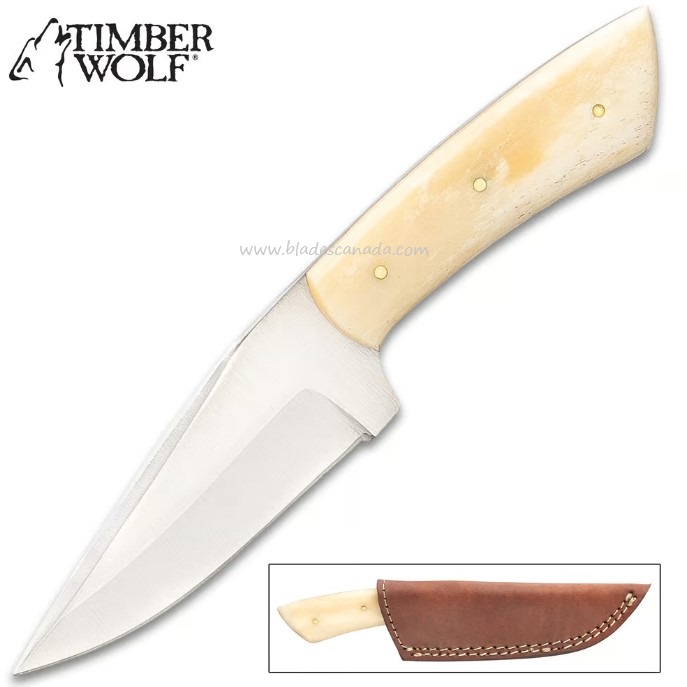 Timber Wolf Aleutian Fixed Blade Knife, Bone Handle, Leather Sheath, TW1125