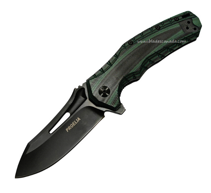 Proelia Folding Knife, D2 Black, G10 Green/Black, TX020GNBK - Click Image to Close