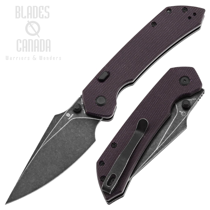 Tenable Fenrir Liner/Button Lock Folding Knife, Nitro-V Blackwash, Micarta Purple, B1034H1