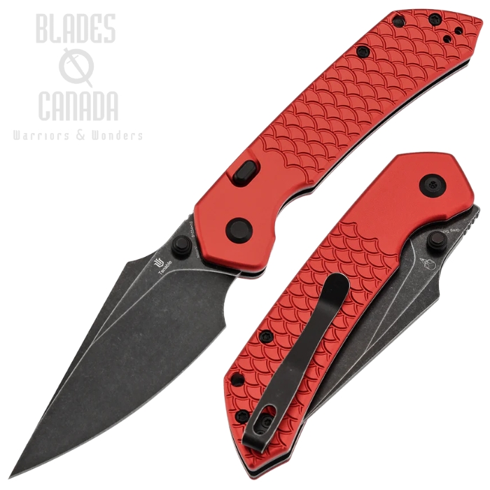 Tenable Fenrir Liner/Button Lock Folding Knife, Nitro-V Blackwash, Aluminum Red Fishscale, B1034H10