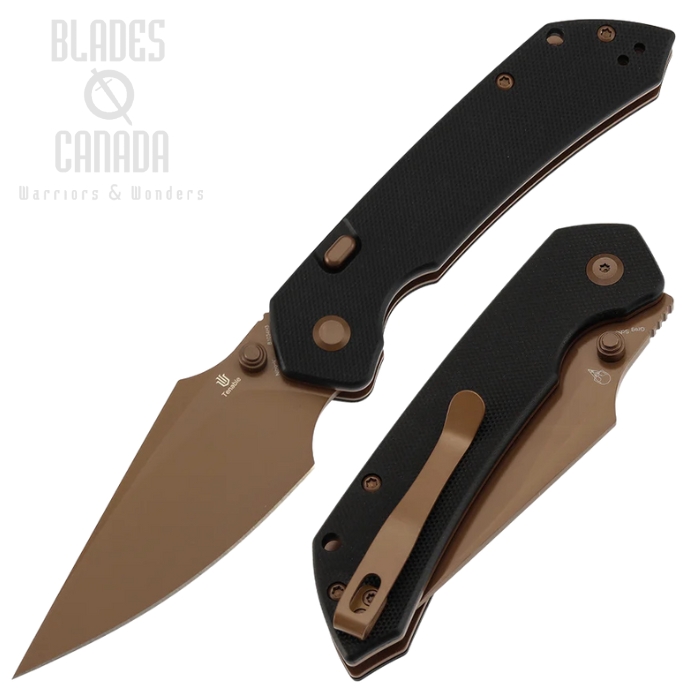 Tenable Fenrir Liner/Button Lock Folding Knife, Nitro-V Rose Gold, G10 Black, B1034H3