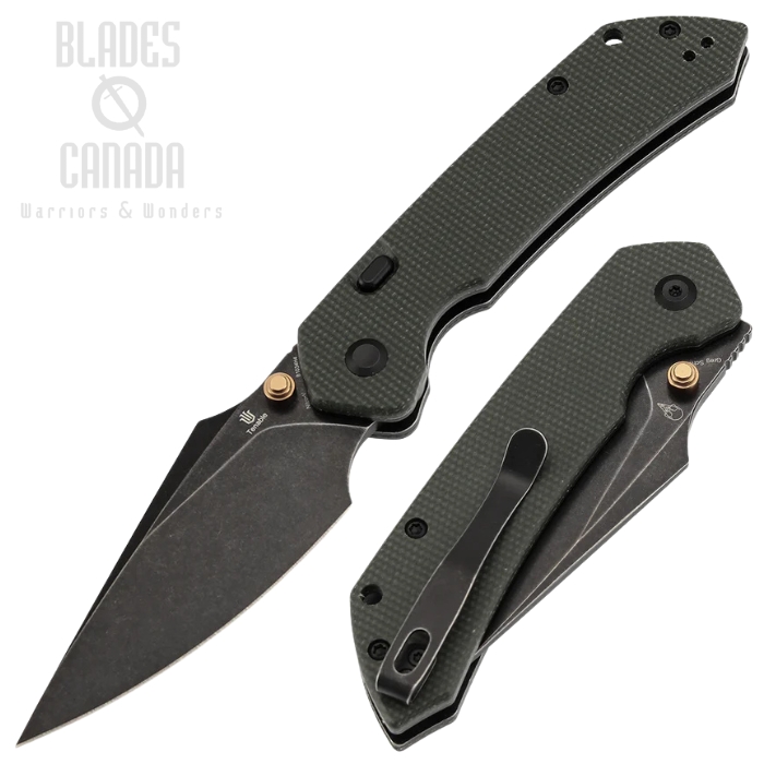 Tenable Fenrir Liner/Button Lock Folding Knife, Nitro-V Blackwash, Micarta Green, B1034H4
