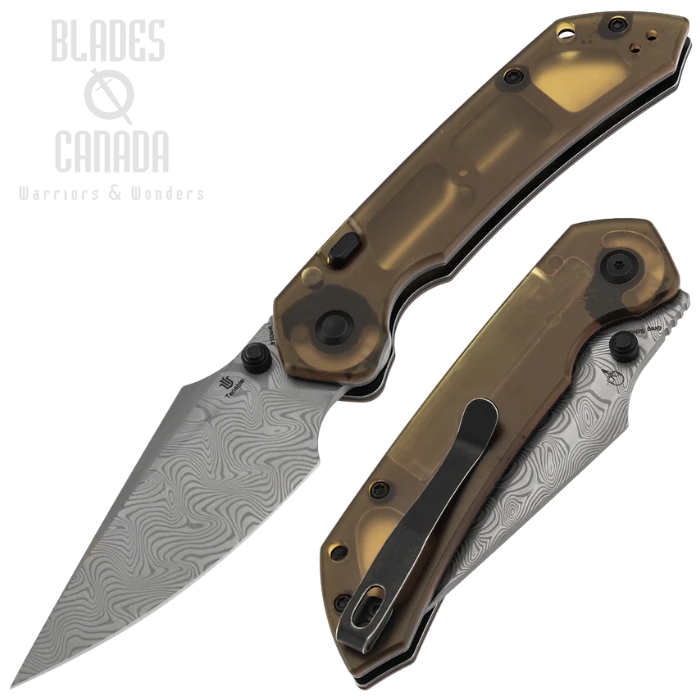 Tenable Fenrir Liner/Button Lock Folding Knife, Damascus, Amber PEI, B1034H6