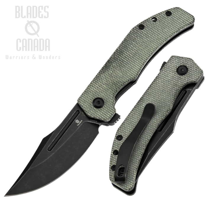 Tenable Orion Flipper Folding Knife, 14C28N Blackwash, Micarta Green, B1089A3
