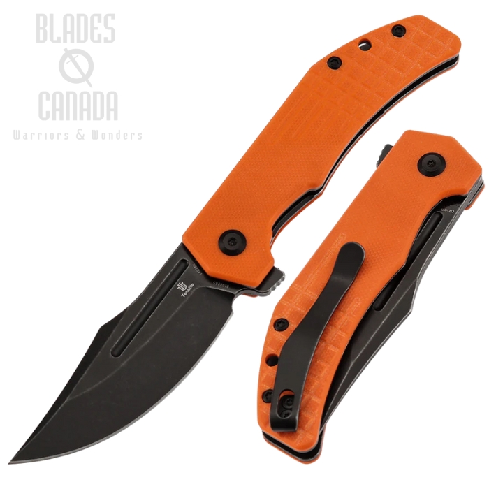 Tenable Orion Flipper Folding Knife, 14C28N Blackwash, G10 Orange Frag, B1089A5