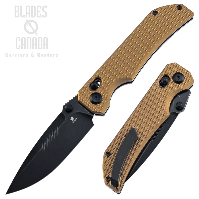 Tenable Eaglestrike Cross Bar Lock Folding Knife, Nitro-V Black SW, Aluminum Bronze Diamond Pattern, B1095V5
