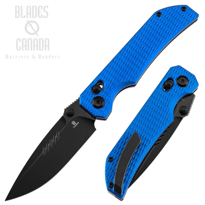 Tenable Eaglestrike Cross Bar Lock Folding Knife, Nitro-V Black SW, Aluminum Blue Diamond Pattern, B1095V6