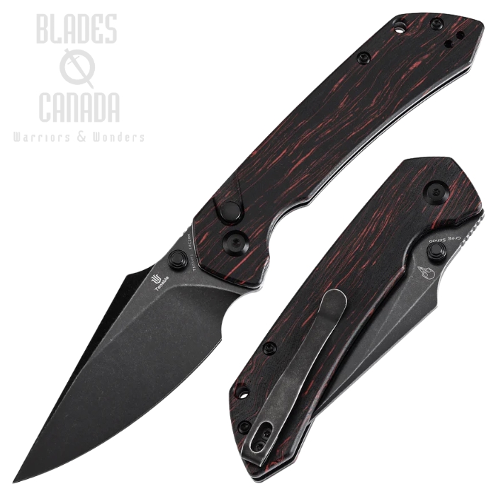 Tenable Fenrir Button Lock Folding Knife, 14C28N Blackwash, G-Mascus Black/Red, T1034F1