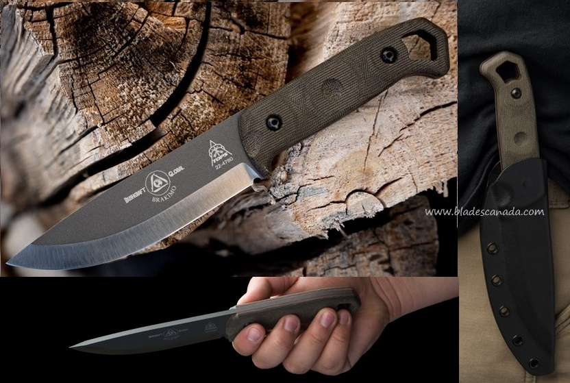 TOPS Brakimo 2 Fixed Blade Knife, 1095 Steel, Kydex Sheath, BRAK-02