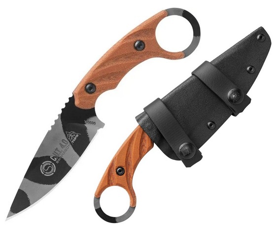 TOPS C.U.T. 4.0 Combat Utility Tool, 1095 Carbon Camo, Micarta Tan, CUT40C