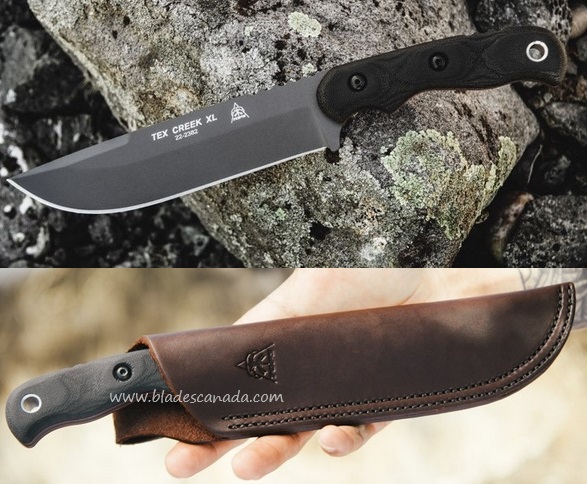 TOPS TEX Creek XL 2 Fixed Blade Knife, 1095 Steel, Micarta Handle, Leather, TEXXL-02